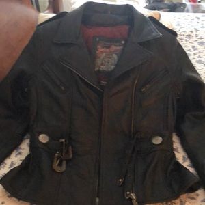 Vintage Flying Bikes Womens Leather Jacket